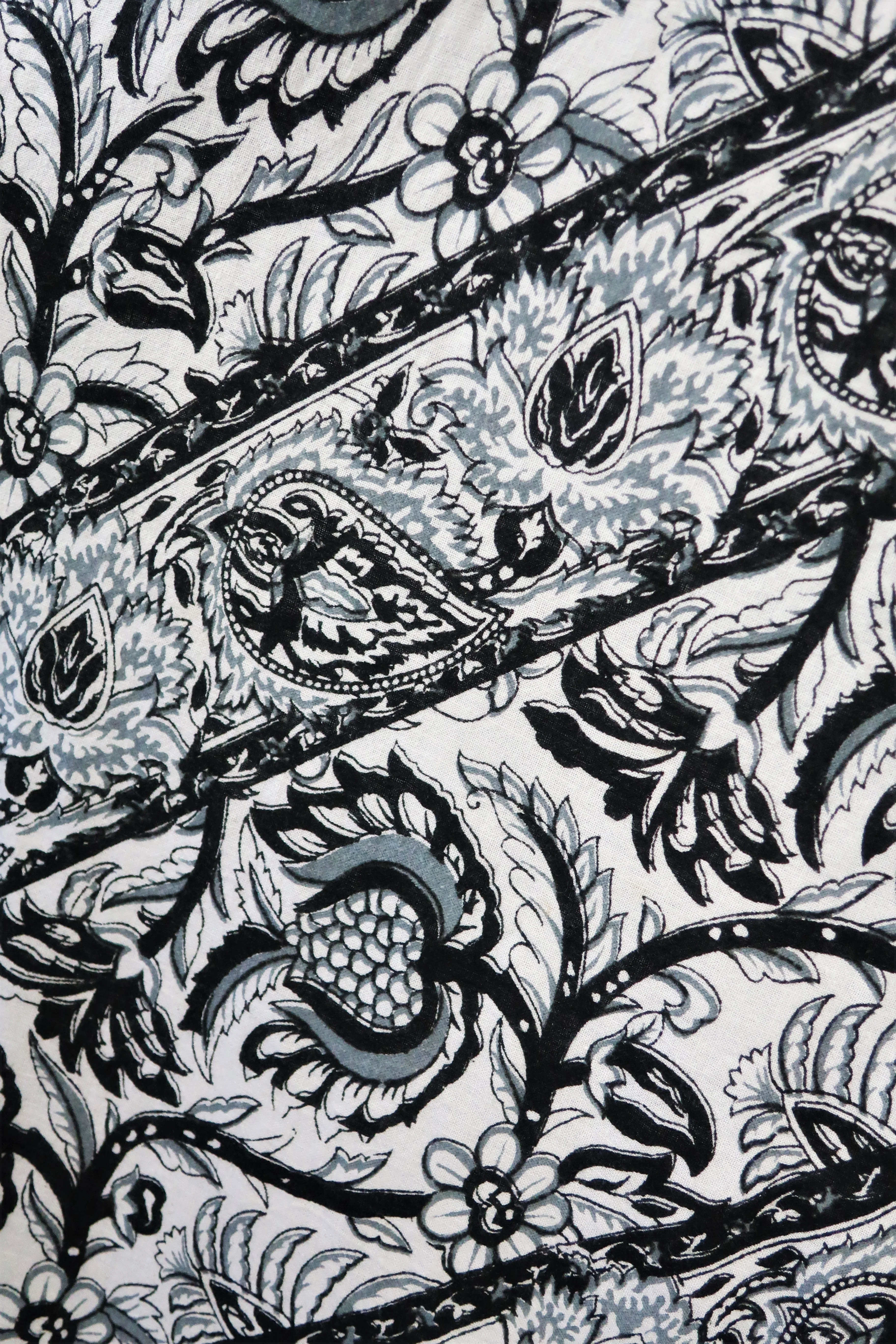 Vintage Indian Cotton Smock Dress - Black & White Embroidered Floral - Free Size S to XXL - Image 5