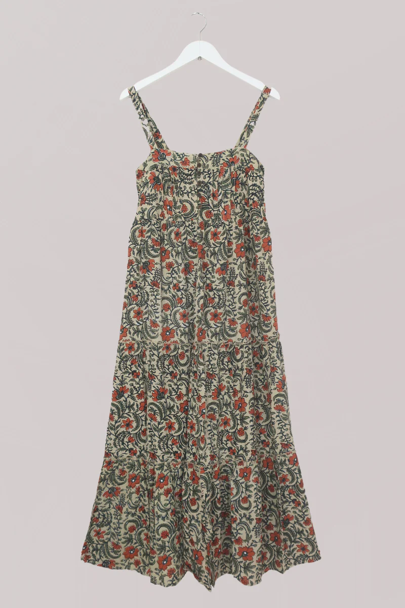 Amelia Maxi Dress in Ecru & Terracotta Floral Block Print - Image 2