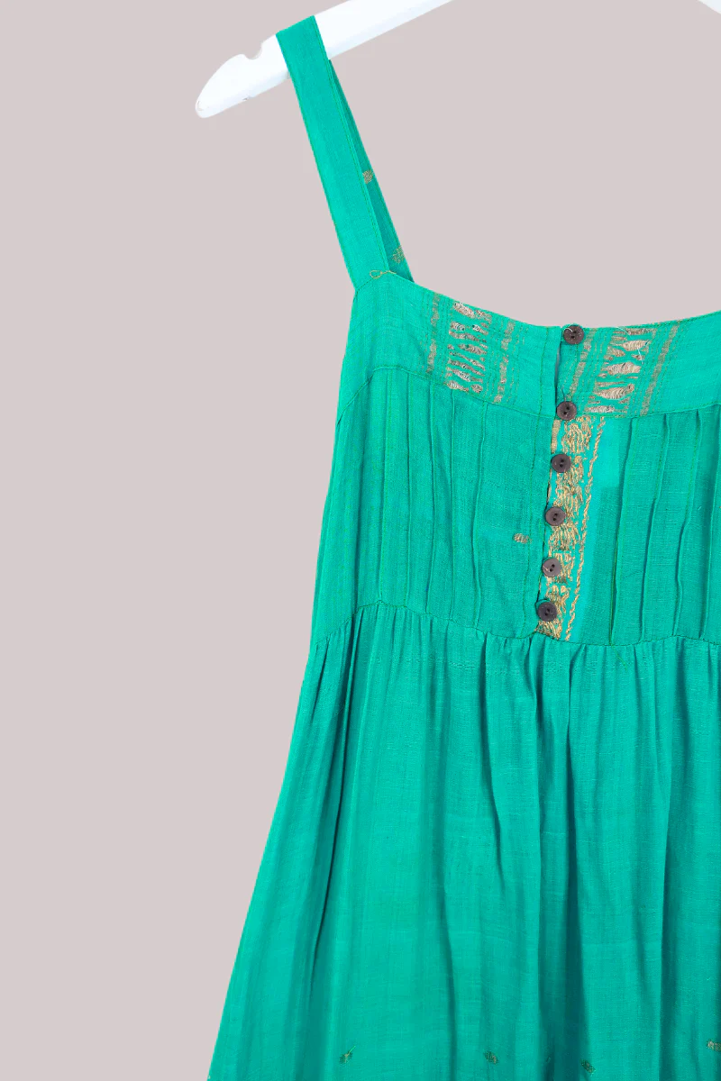 Amelia Vintage Cotton Maxi Dress - Aquamarine & Gold - Size XS/S - Image 2