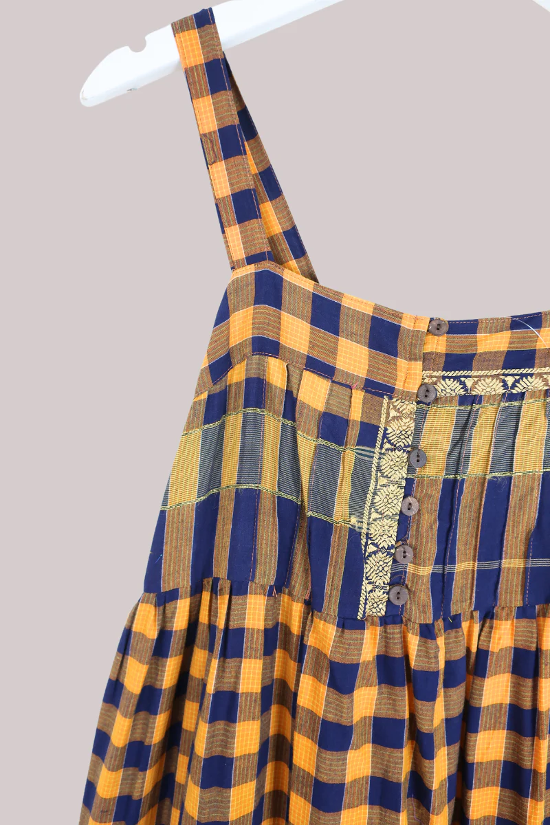 Amelia Vintage Cotton Maxi Dress - Navy & Yellow Check - Size XS/S - Image 2