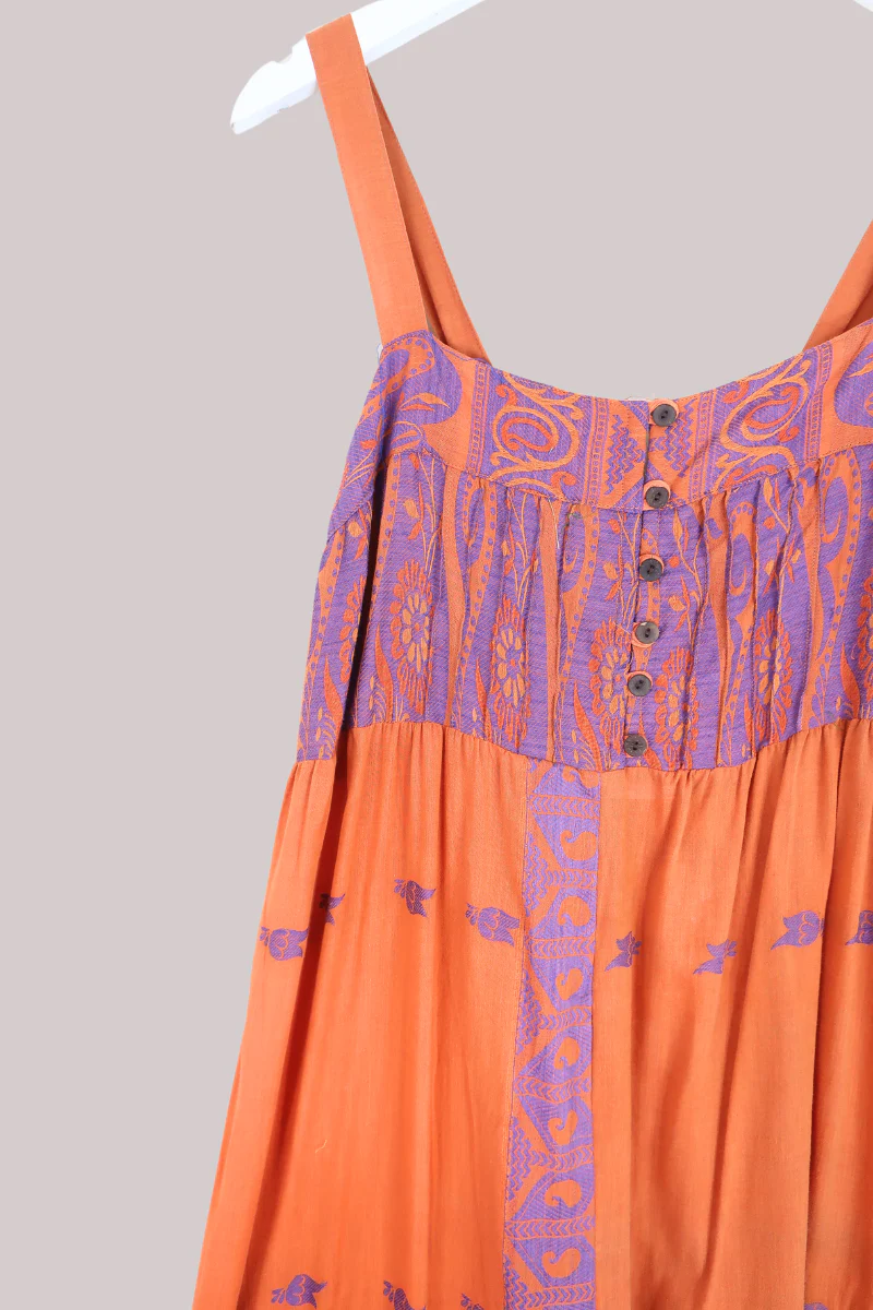 Amelia Vintage Cotton Maxi Dress - Saffron & Lavender - Size M/L - Image 2