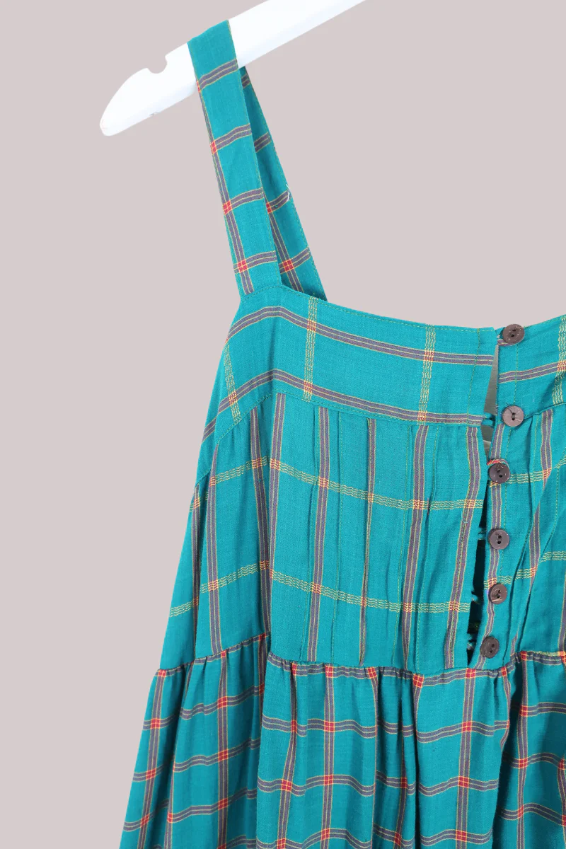 Amelia Vintage Cotton Maxi Dress - Teal Plaid - Size M/L - Image 2