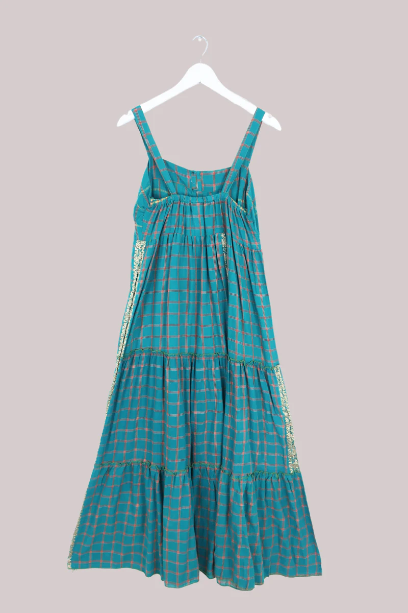Amelia Vintage Cotton Maxi Dress - Teal Plaid - Size M/L - Image 3