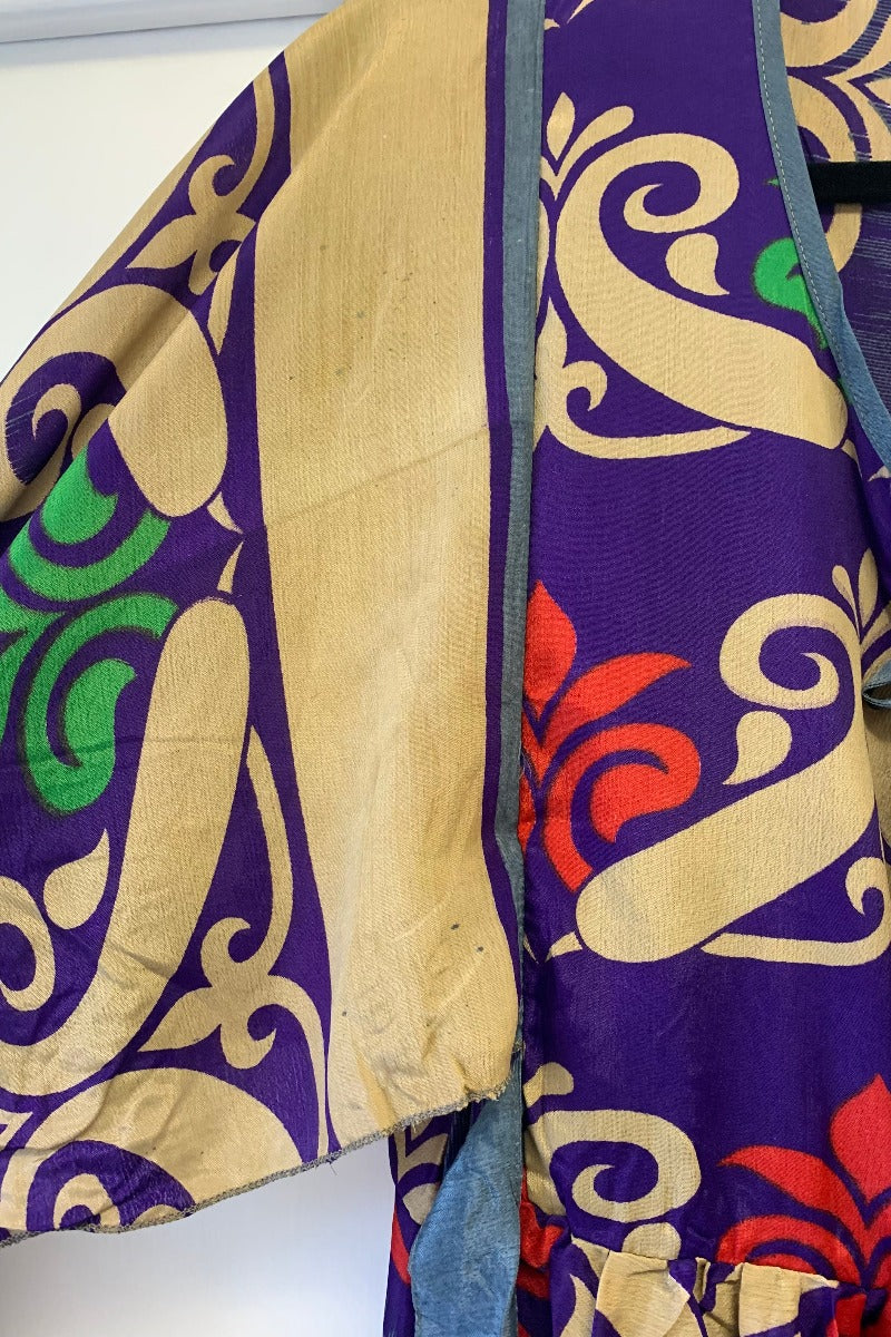 SALE Angelica Maxi Dress - Vintage Sari - Mist Grey & Plum - Free Size S/M - Image 4
