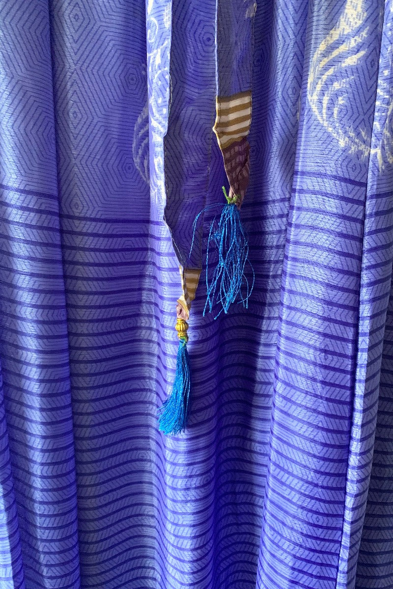 Angelica Maxi Dress - Vintage Sari - Pastel Violet & Olive Stripe - Free Size S/M - Image 4