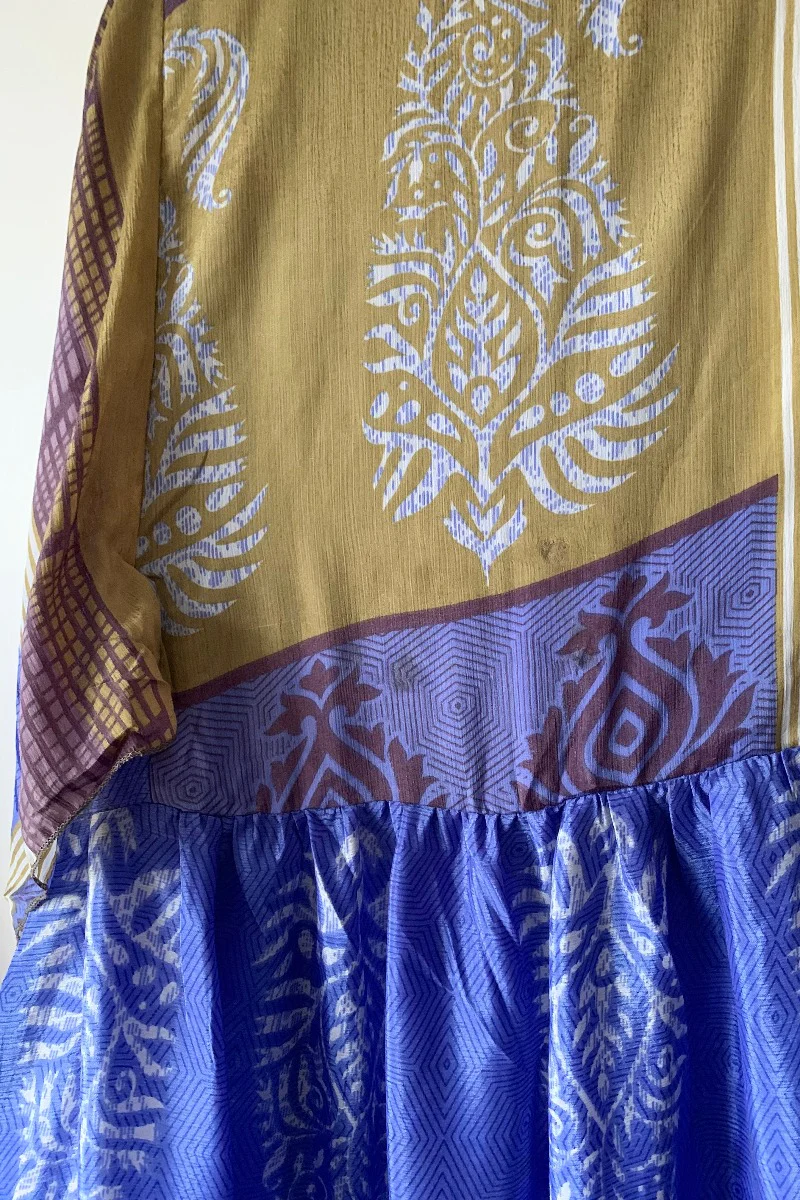 Angelica Maxi Dress - Vintage Sari - Pastel Violet & Olive Stripe - Free Size S/M - Image 6