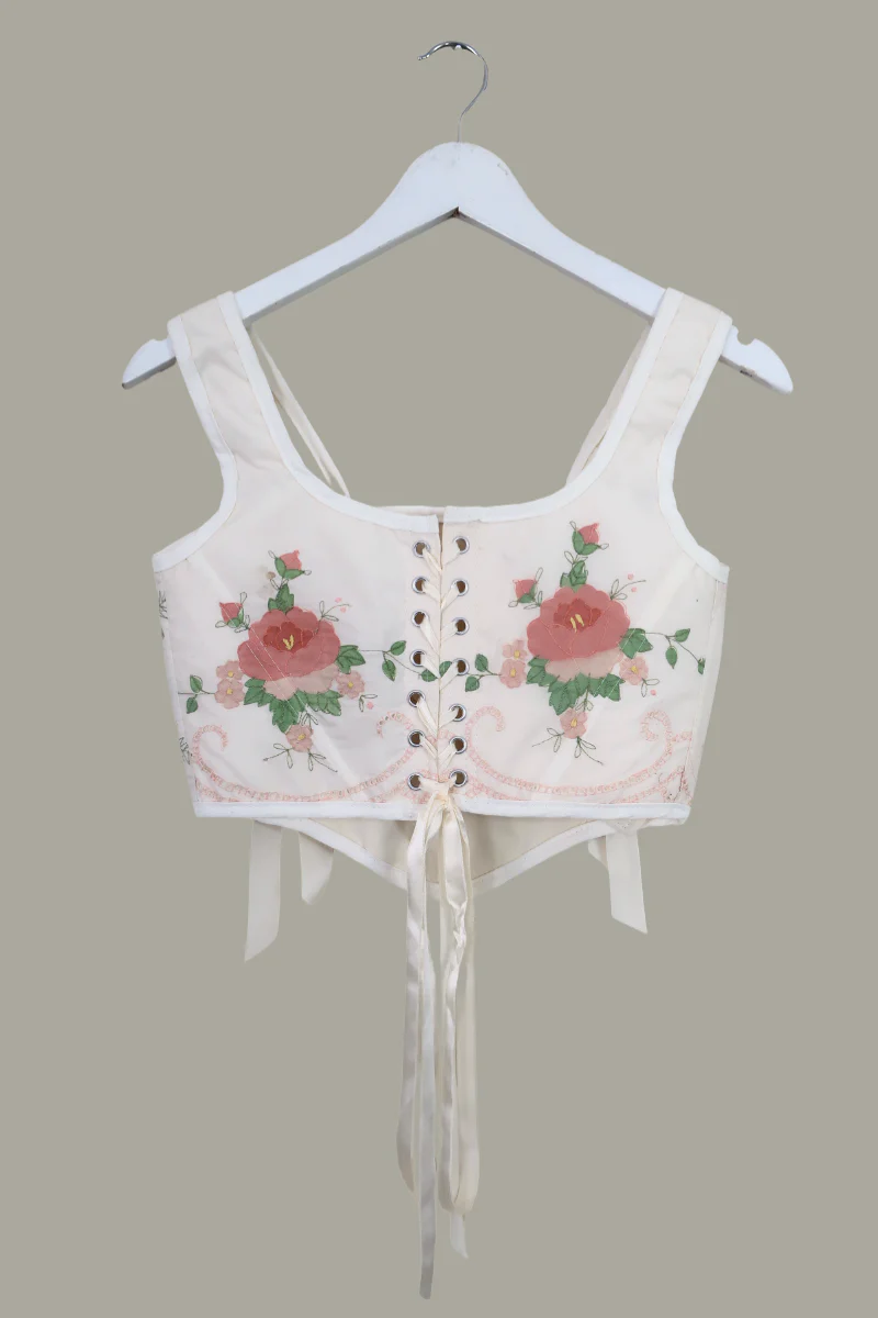 Antoinette Embroidered Corset in Pink Rose of Provins - Image 3