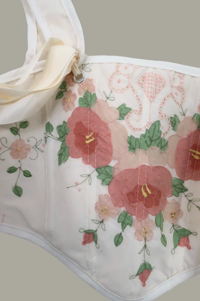 Antoinette Embroidered Corset in Pink Rose of Provins - Image 4