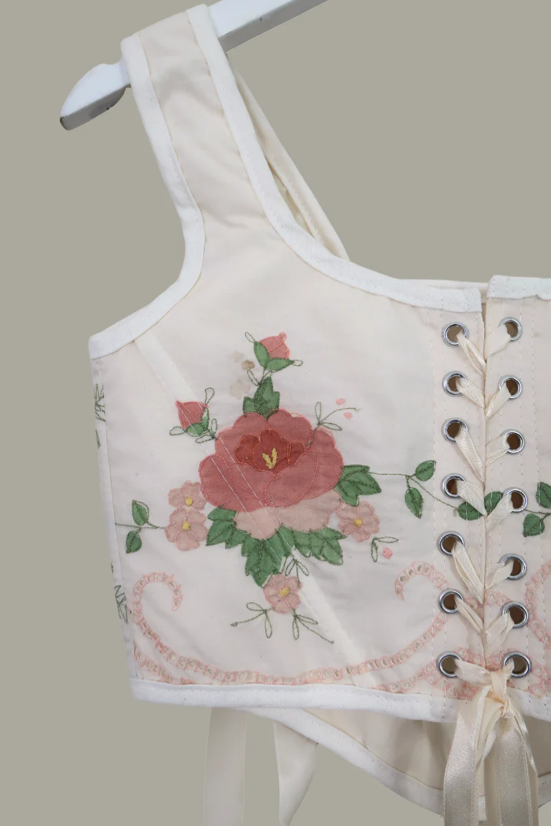 Antoinette Embroidered Corset in Pink Rose of Provins - Image 5