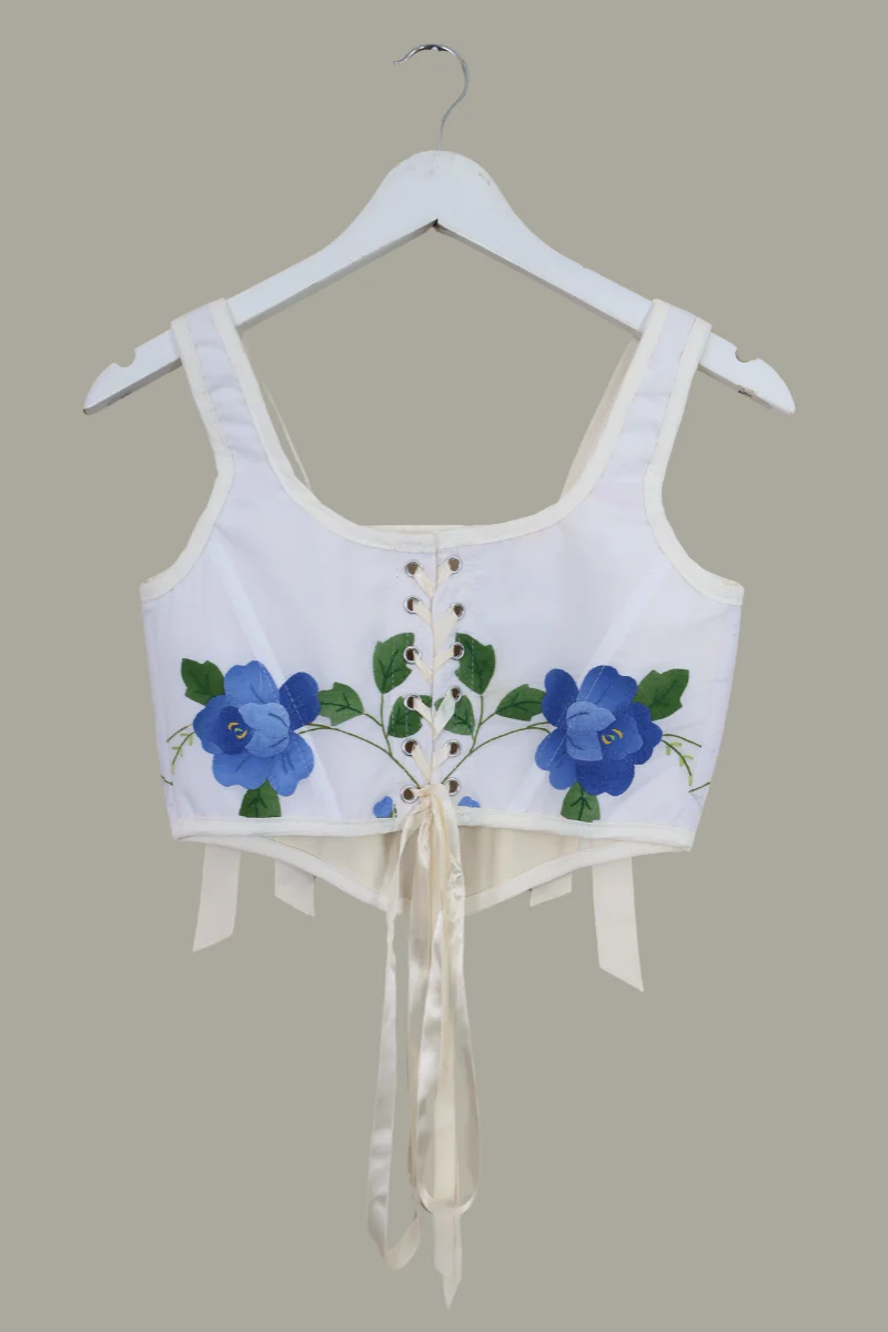 Antoinette Embroidered Corset in Sicilian Ceramic Floral - Image 3