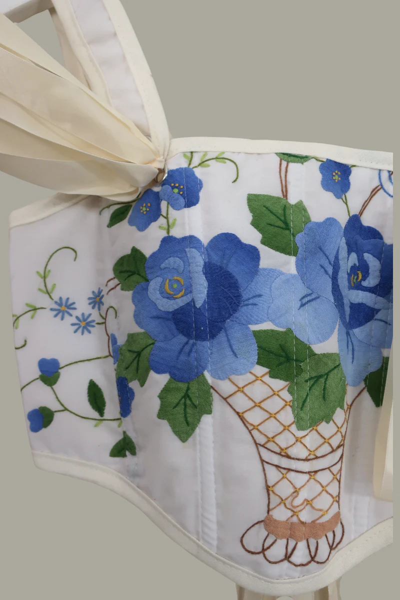 Antoinette Embroidered Corset in Sicilian Ceramic Floral - Image 4