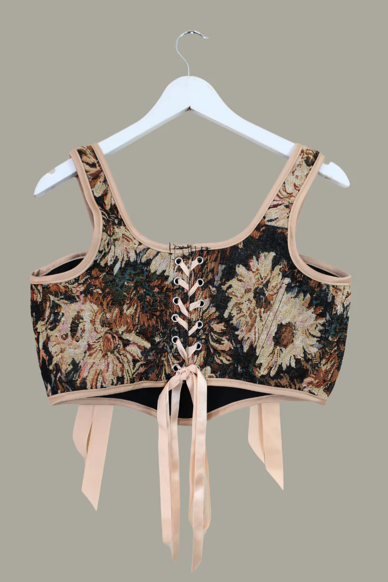 Antoinette Tapestry Corset in Woven Black Wildflowers - Image 3