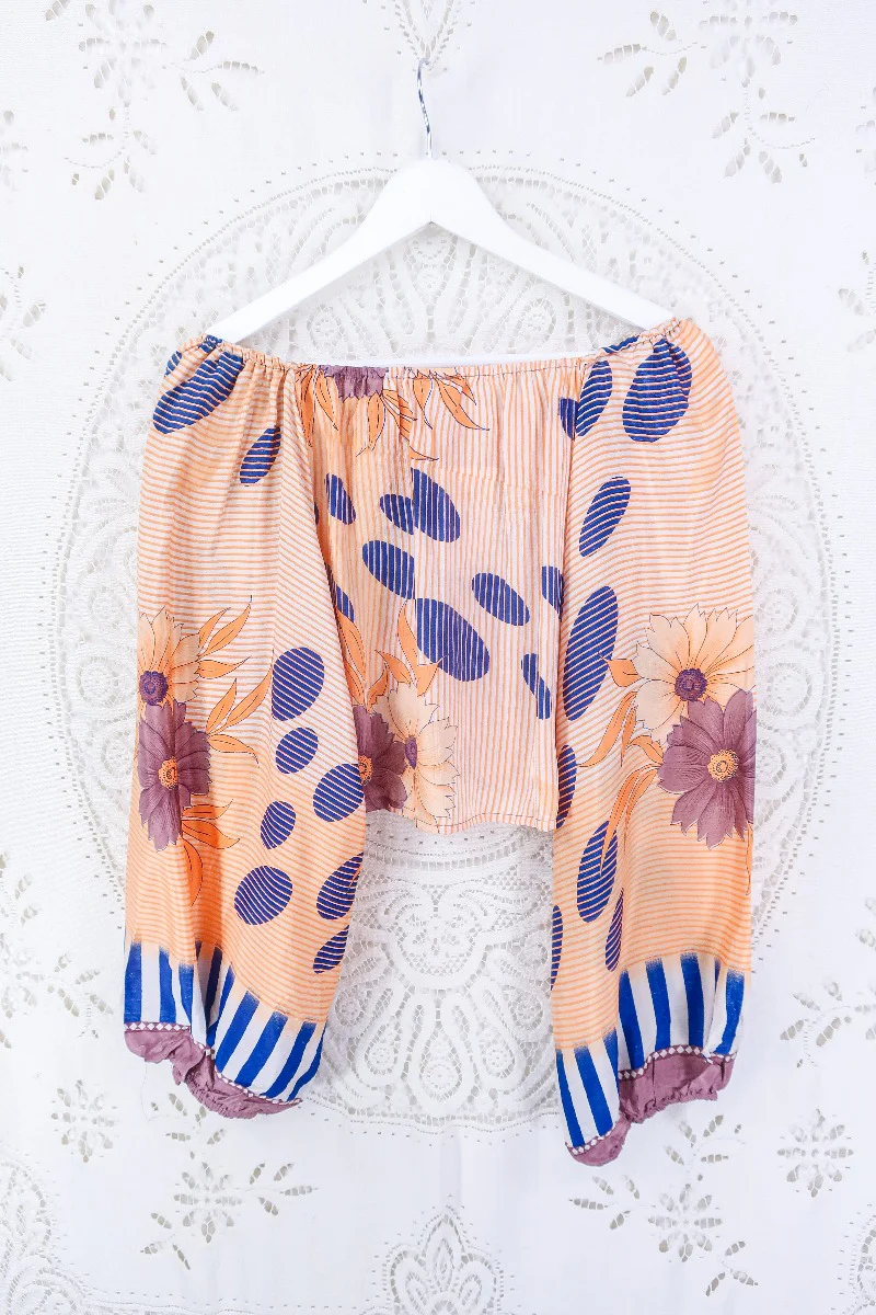 Ariel Top - Vintage Indian Sari - Apricot Bubble Stripe - Free Size M/L - Image 3