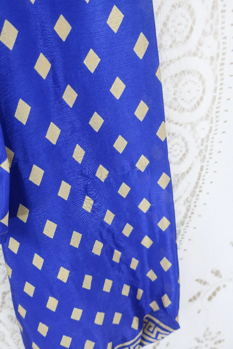 Ariel Top - Vintage Indian Sari - Royal Blue Diamond - Free Size M/L - Image 3