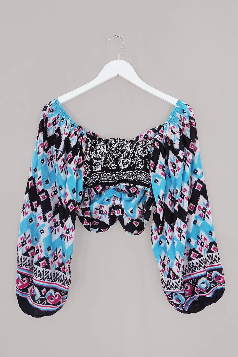 Ariel Top - Vintage Sari - Aqua - Free Size - Image 3