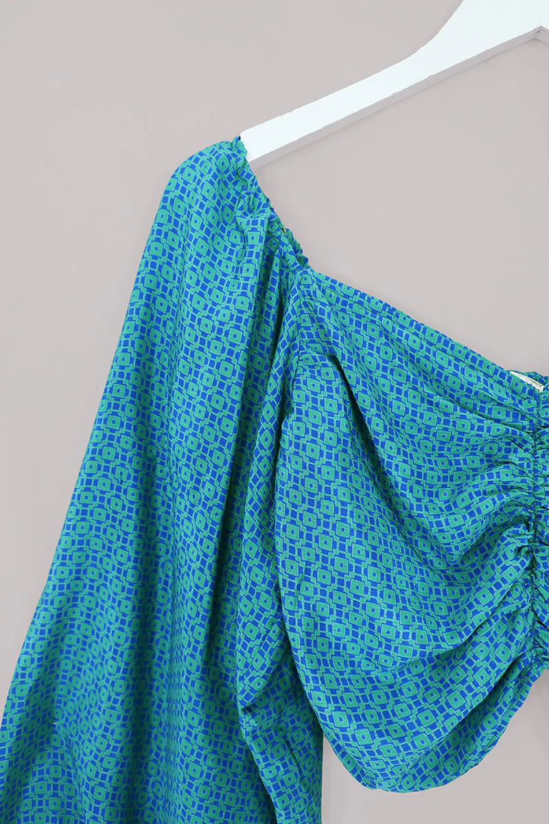 Ariel Top - Vintage Sari - Turquoise - Free Size - Image 2