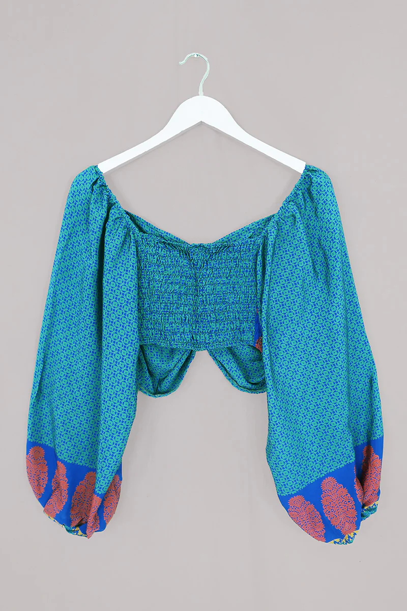 Ariel Top - Vintage Sari - Turquoise - Free Size - Image 3