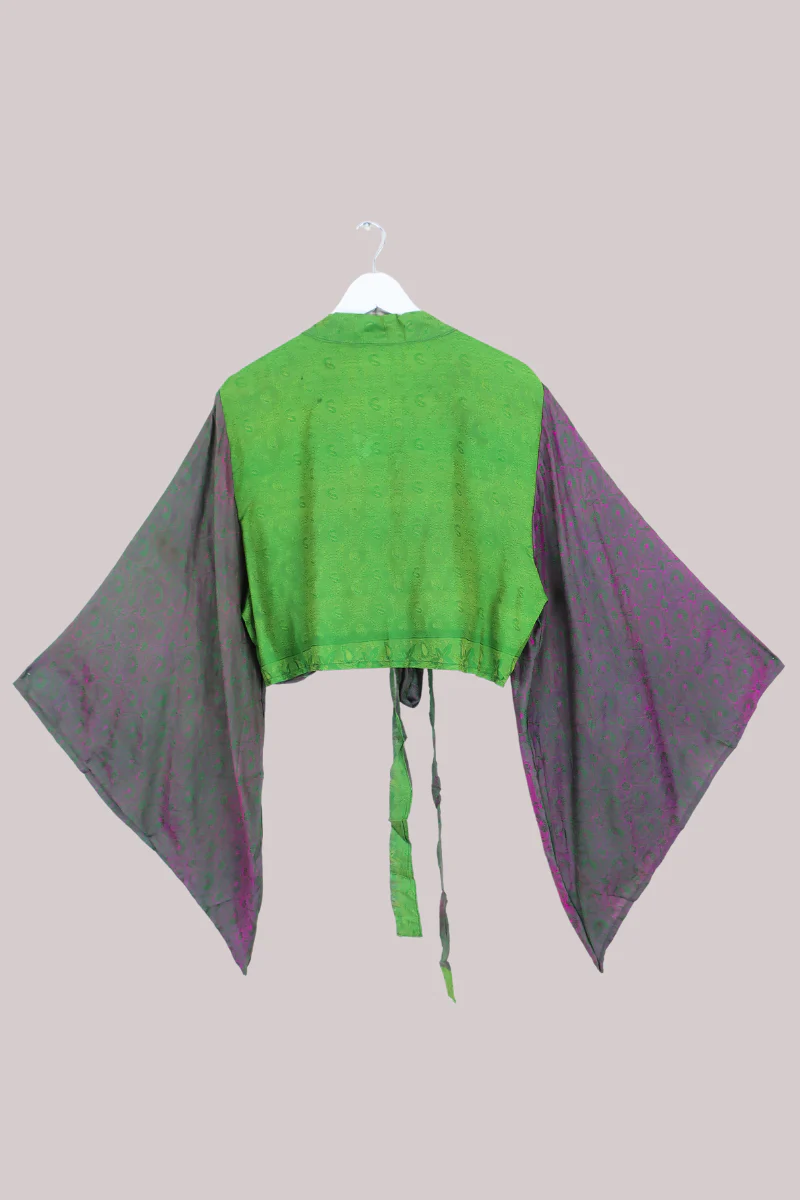 Aries Vintage Silk Wrap Top - Emerald & Amethyst - Size XXL - Image 3
