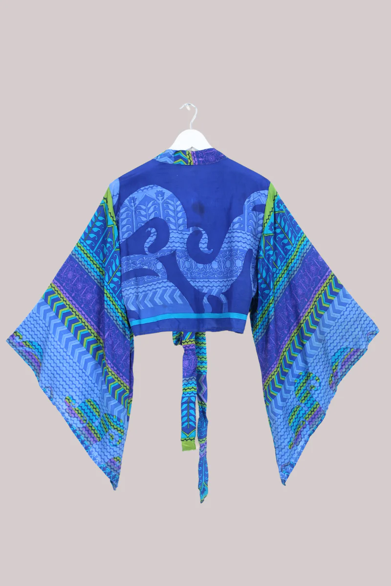 Aries Vintage Silk Wrap Top - Indigo Lime - Size XL - Image 3