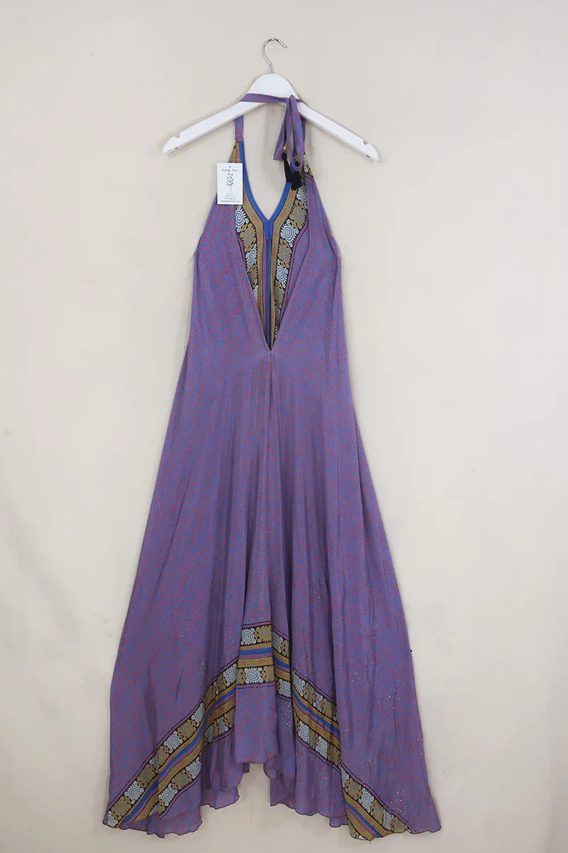 Athena Maxi Dress - Vintage Sari - Marbled Heather & Sun Abstract - Free Size M/L - Image 3