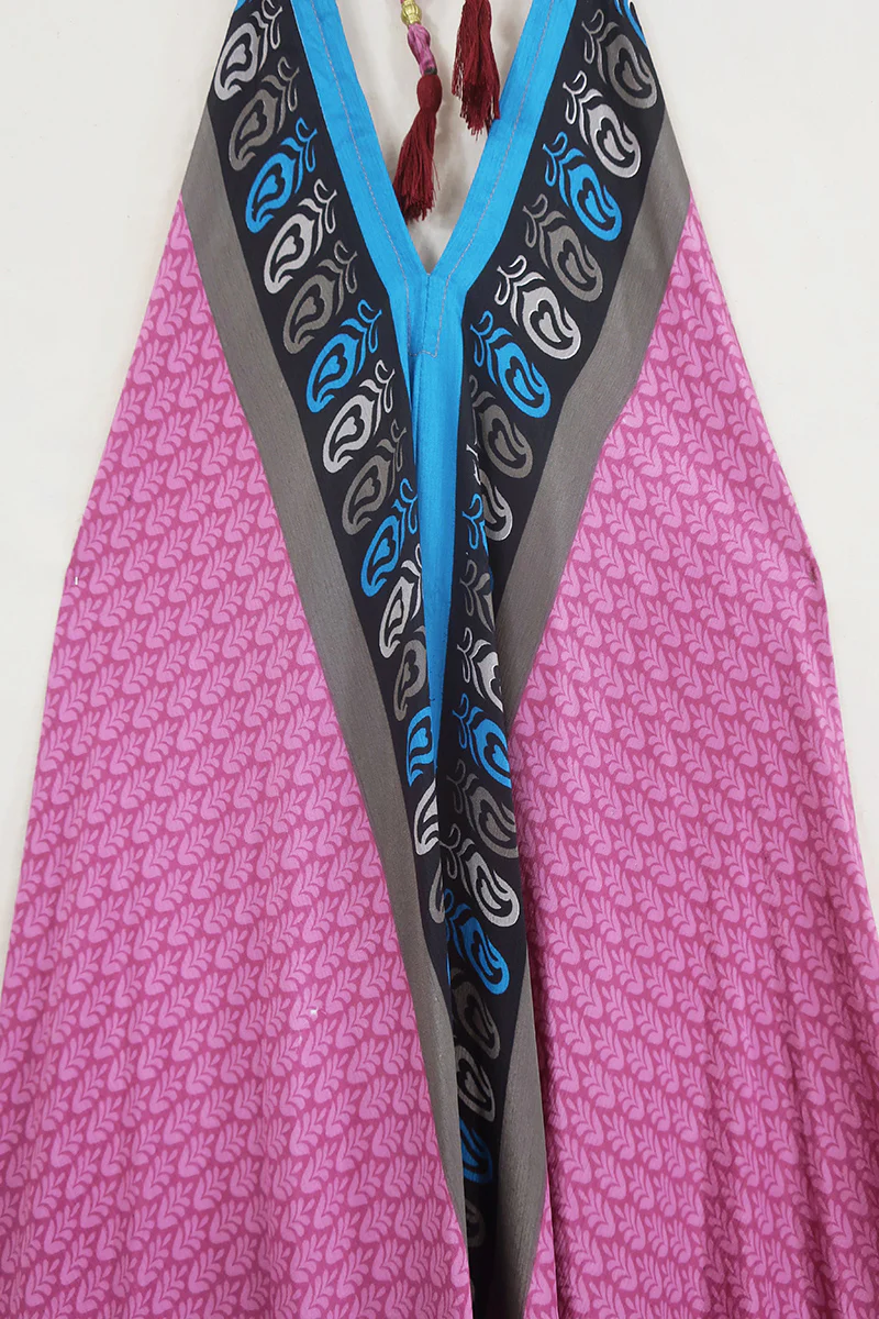 Athena Maxi Dress - Vintage Sari - Rouge Flower Buds - Free Size M/L - Image 2