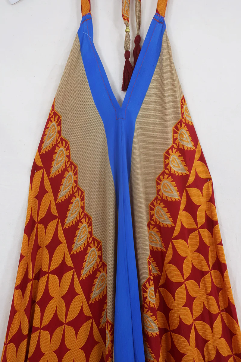 Athena Maxi Dress - Vintage Sari - Jewel Tone Kaleidoscope - Free Size S/M - Image 2