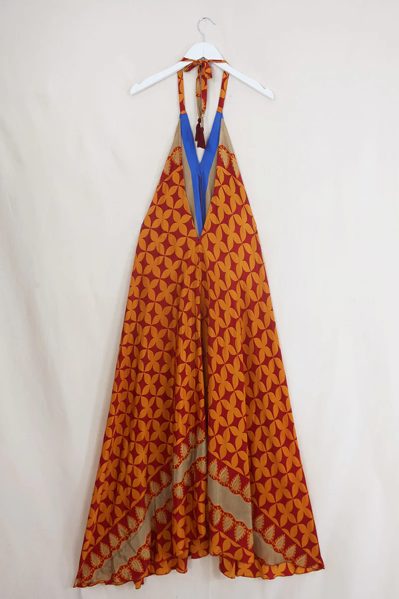 Athena Maxi Dress - Vintage Sari - Jewel Tone Kaleidoscope - Free Size S/M - Image 3