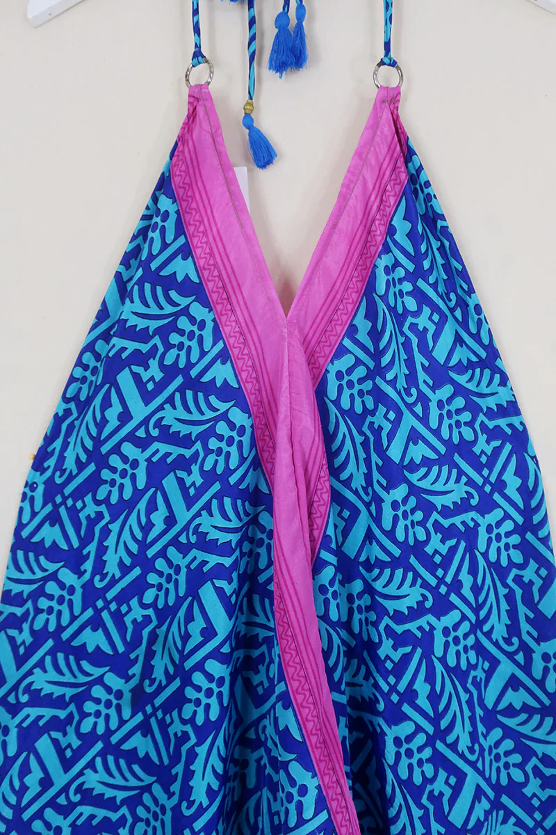 SALE | Athena Maxi Dress - Vintage Sari - Cobalt Blue & Fuchsia - M to L/XL - Image 3
