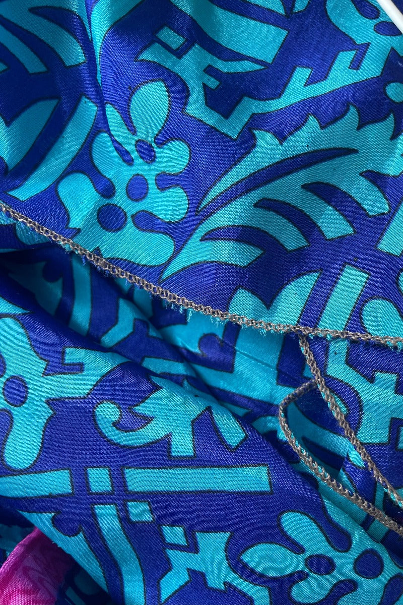 SALE | Athena Maxi Dress - Vintage Sari - Cobalt Blue & Fuchsia - M to L/XL - Image 6