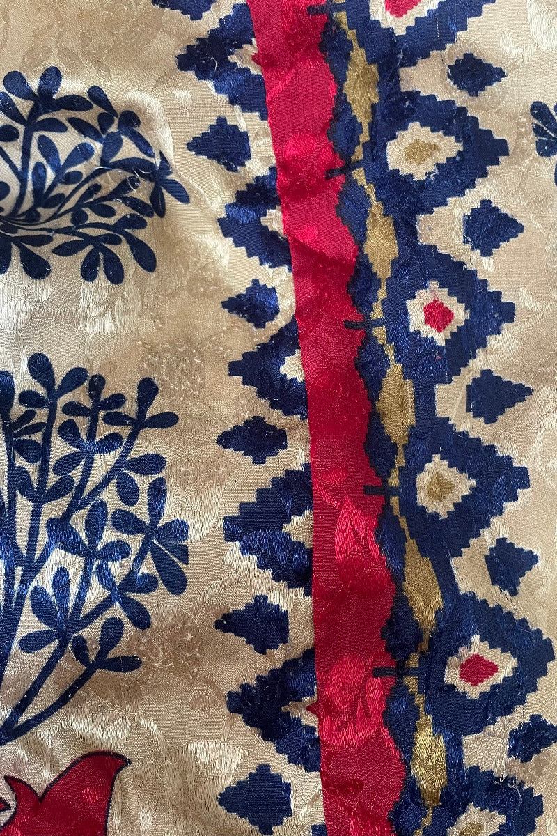 SALE | Athena Maxi Dress - Vintage Sari - Crimson Rose Bud Motif - M to L/XL - Image 3