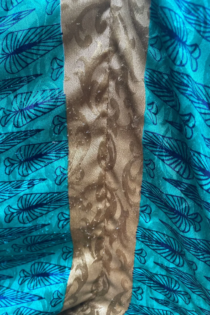 SALE | Athena Maxi Dress - Vintage Sari - Palm Tree Green & Sandy Stripes - M to L/XL - Image 4