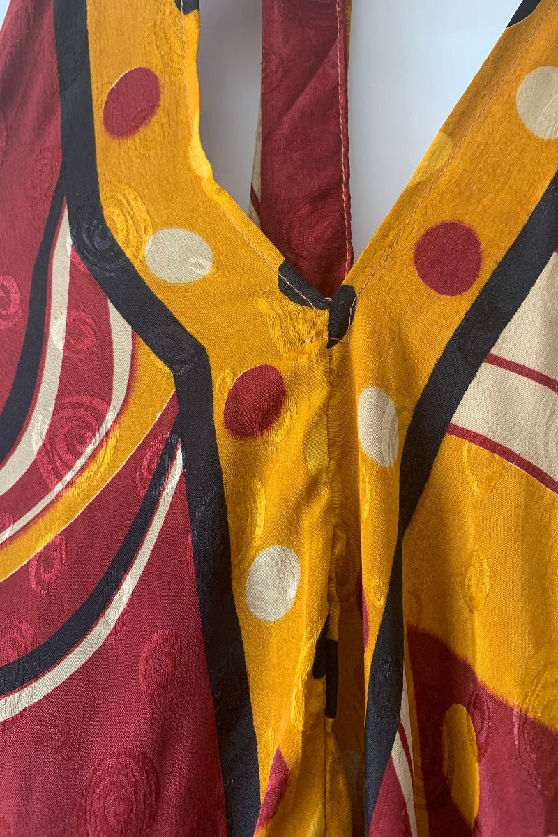 Athena Maxi Dress - Vintage Sari - Earthy Red Polka Dot Swirl - XS - M/L - Image 3