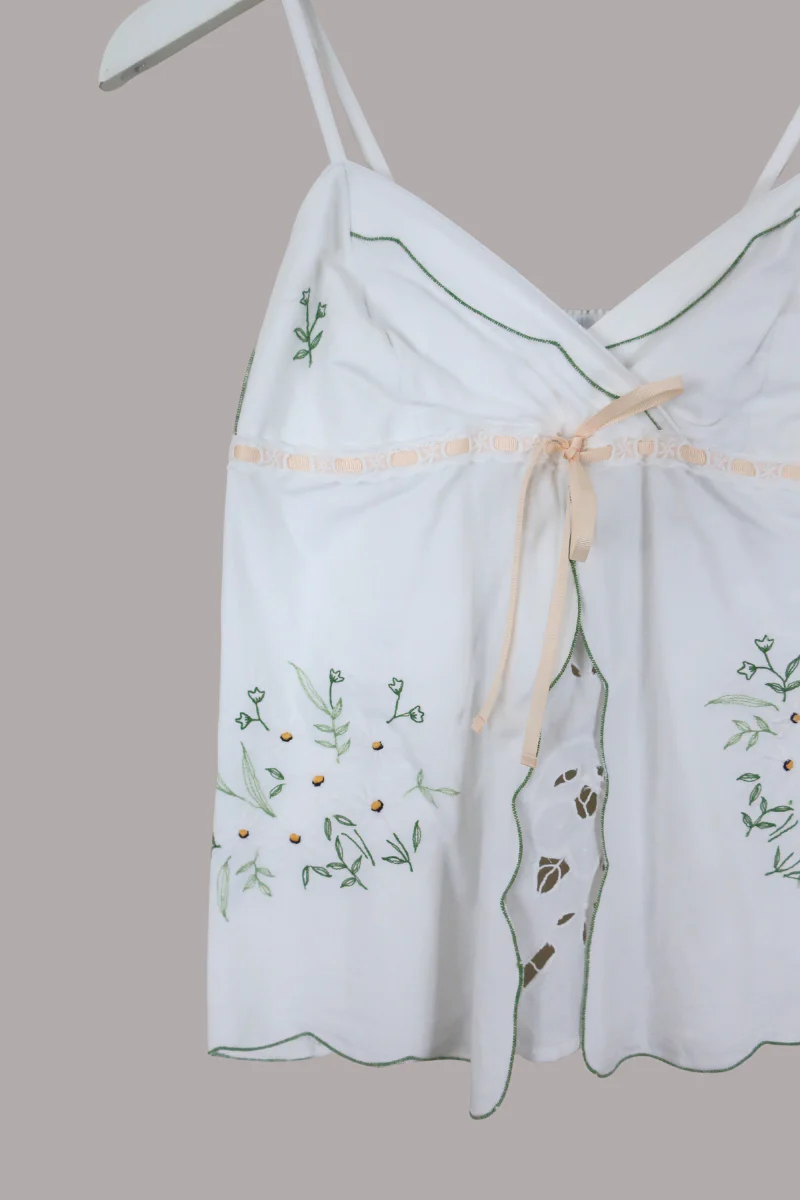 Babydoll Vintage Tablecloth Top in Apricot Daisy Chain - Size XS - Image 2