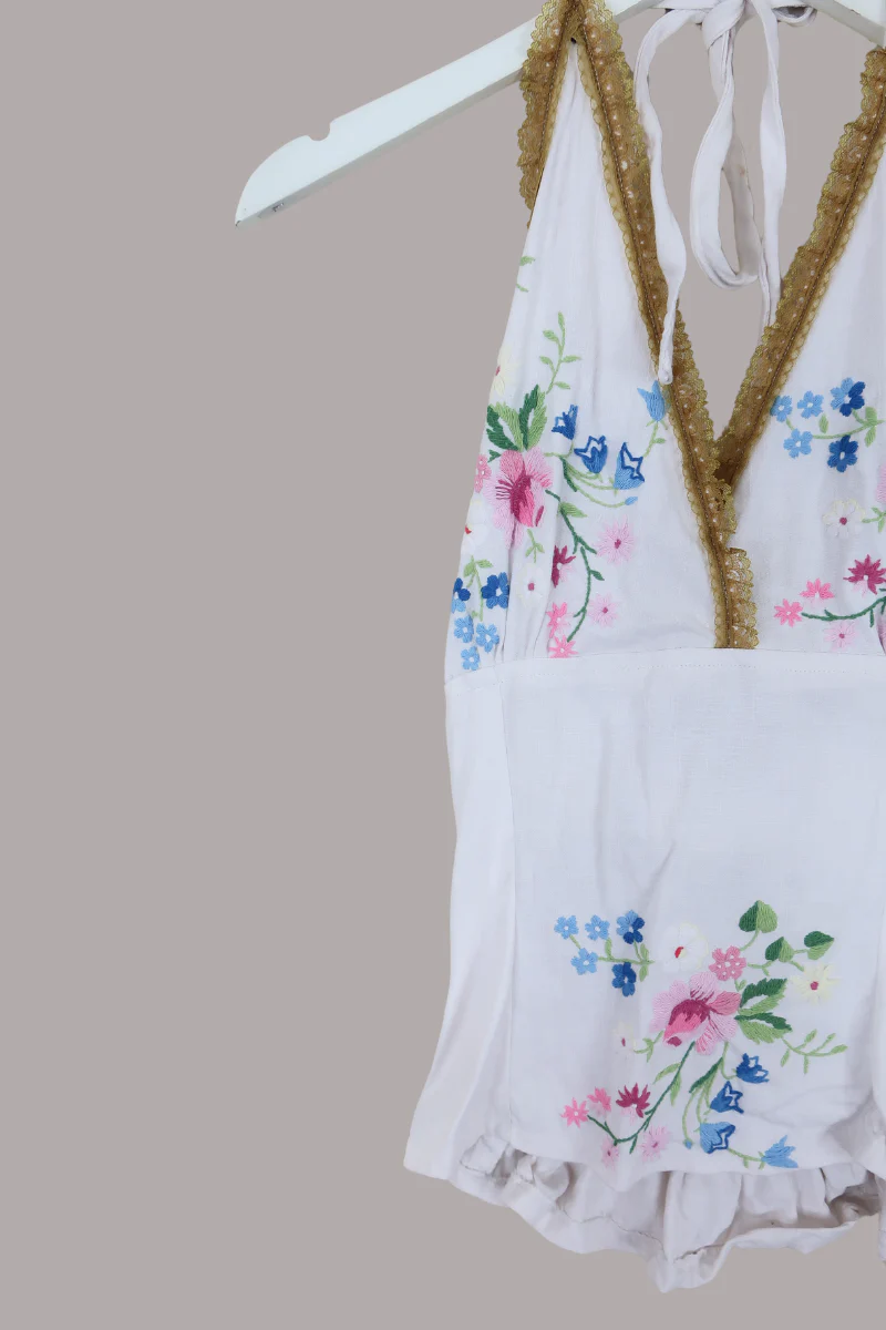 Babydoll Vintage Tablecloth Top in Blooming Wildflowers - Size XS - Image 4
