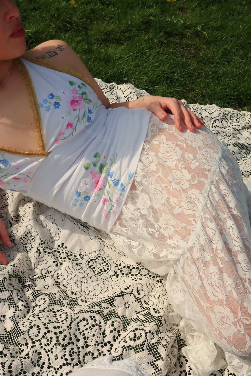 Babydoll Vintage Tablecloth Top in Blooming Wildflowers - Size XS - Image 5