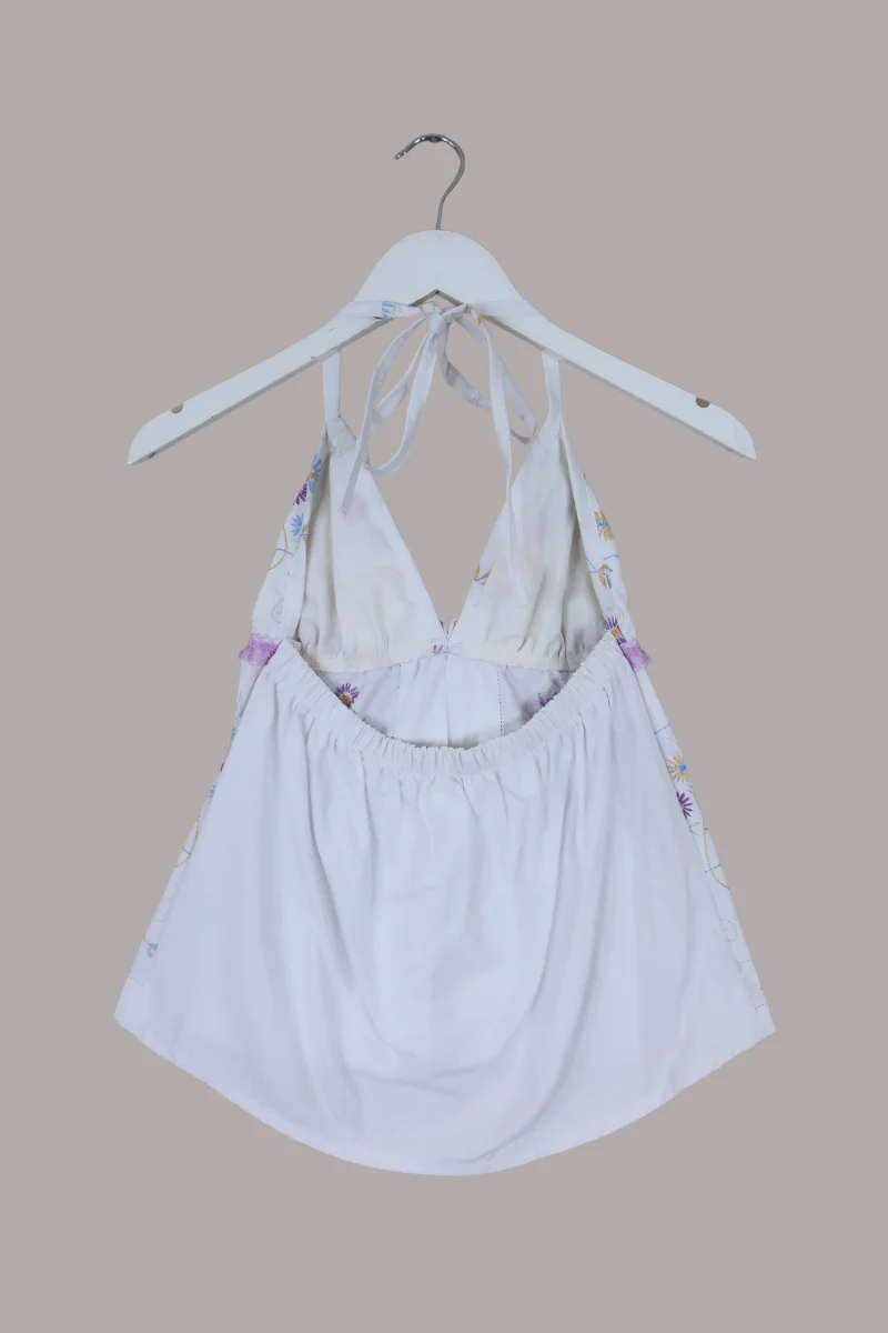 Babydoll Vintage Tablecloth Top in Blueberry & Apricot - Size XS/S - Image 3