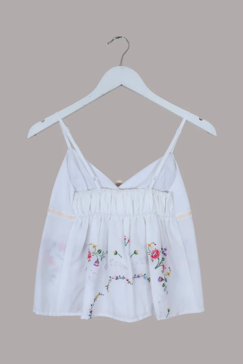 Babydoll Vintage Tablecloth Top in Chain Of Wildflowers - Size XS - Image 3