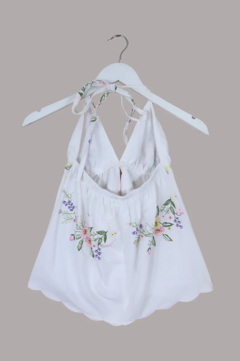 Babydoll Vintage Tablecloth Top in Lemon Spring Wildflowers - Size XS/S - Image 6