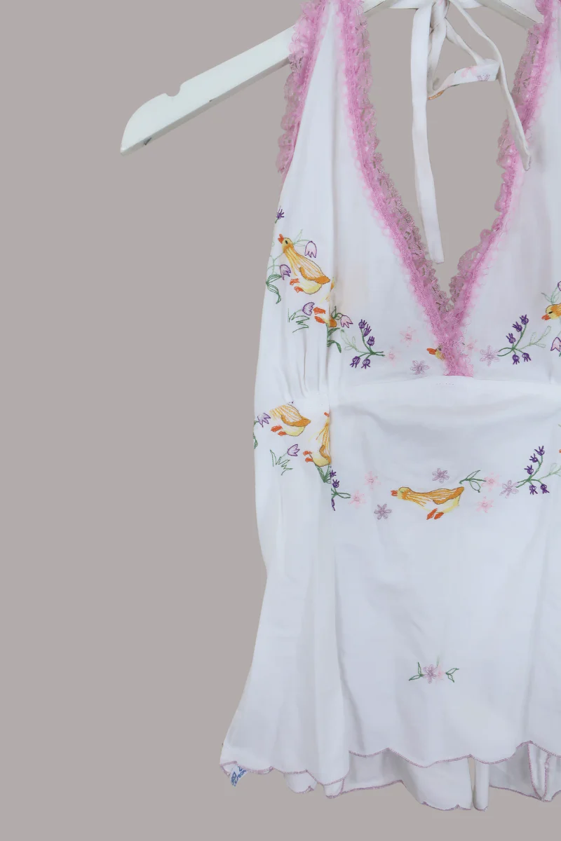 Babydoll Vintage Tablecloth Top in Little Ducklings - Size XS - Image 2