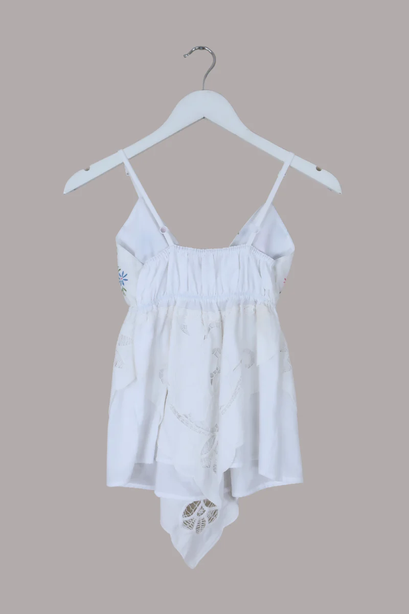 Babydoll Vintage Tablecloth Top in Persephone Flower Vase - Size XS/S - Image 6