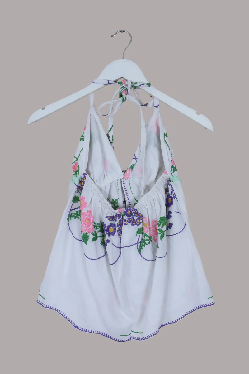 Babydoll Vintage Tablecloth Top in Posy Pink - Size XS/S - Image 3