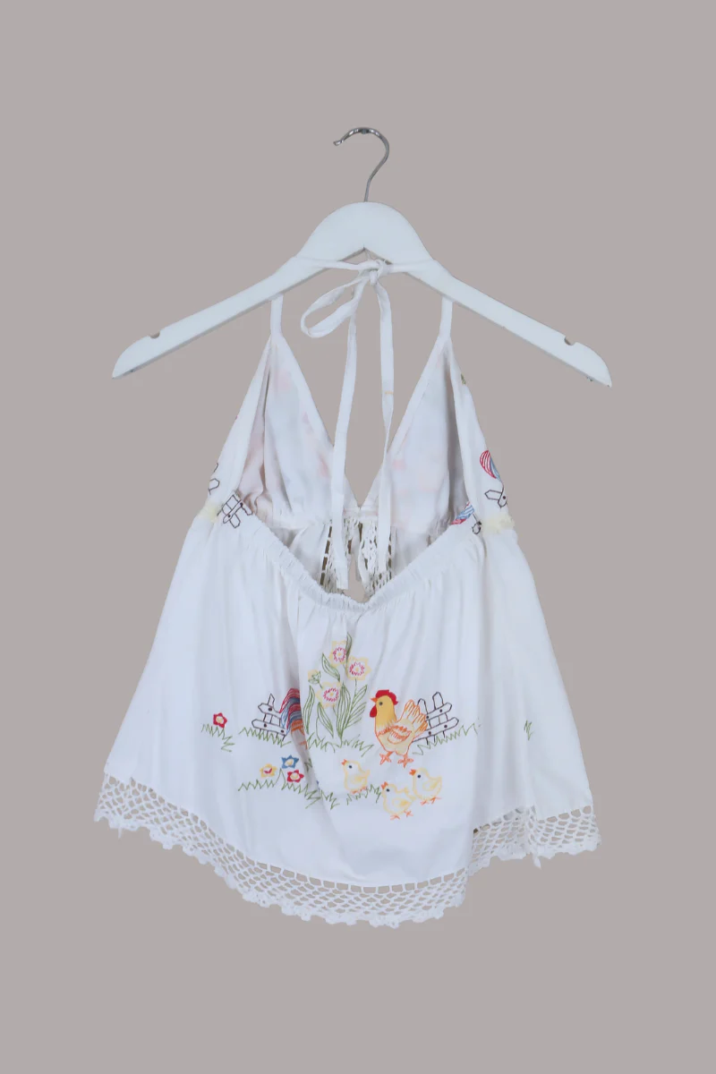 Babydoll Vintage Tablecloth Top in Spring Chickens - Size XS/S - Image 3