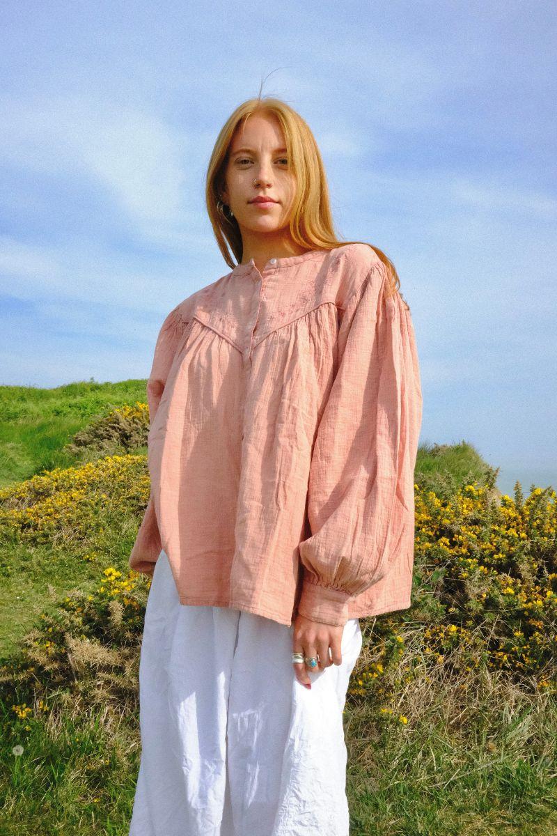 Balloon Sleeve Smock Top in Cherry Blossom Pink - Image 3