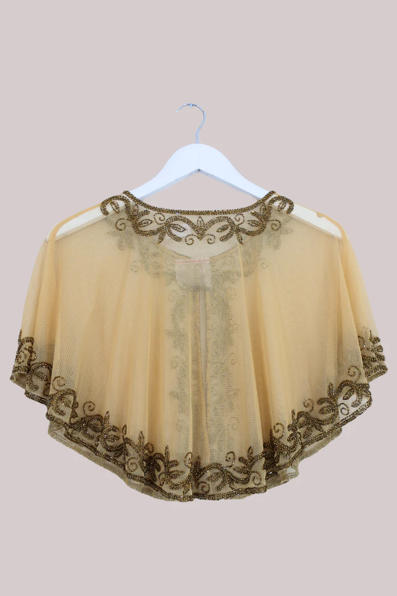 Beaded Sheer Cloak in Butter Yellow - Image 3