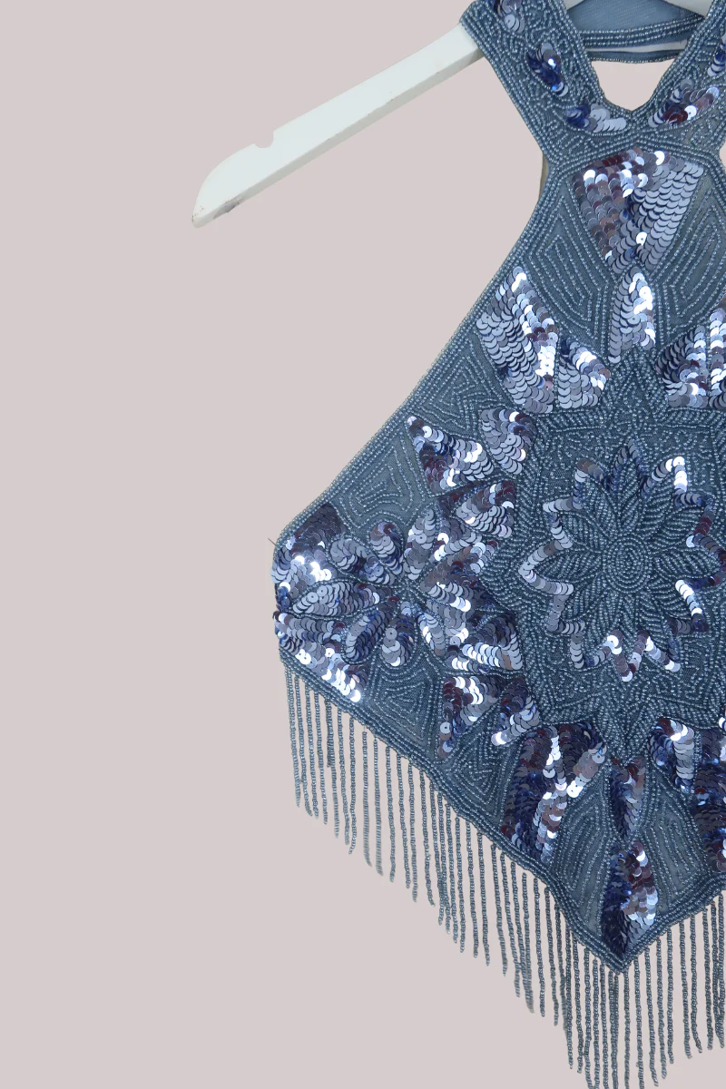 Beaded Handkerchief Halter Top in Cinderella Blue - Image 4