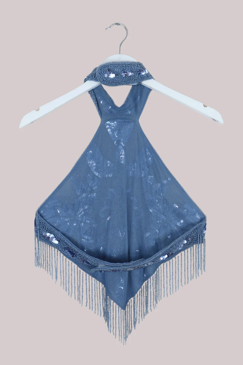 Beaded Handkerchief Halter Top in Cinderella Blue - Image 6