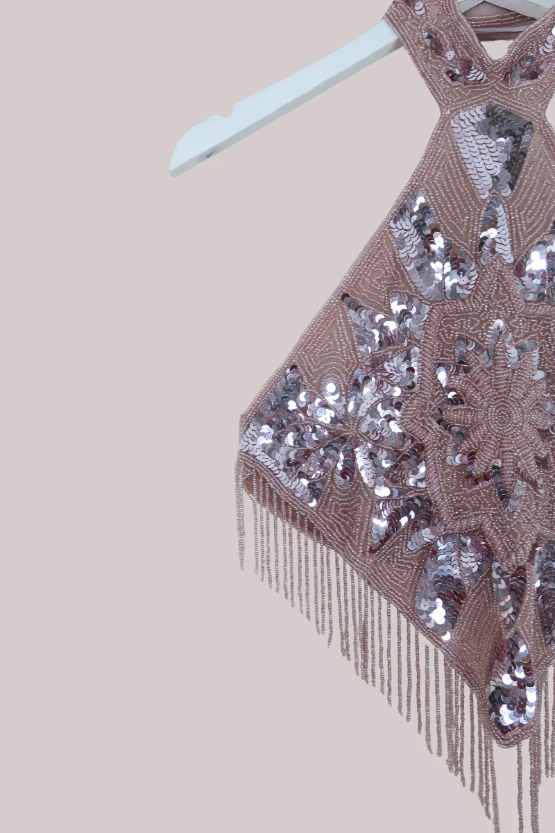 Beaded Handkerchief Halter Top in Crystal Rose Pink - Image 4
