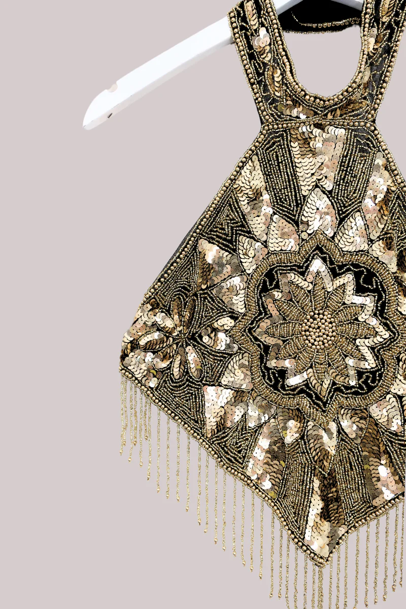 Beaded Handkerchief Halter Top in Golden Sundrop - Image 4