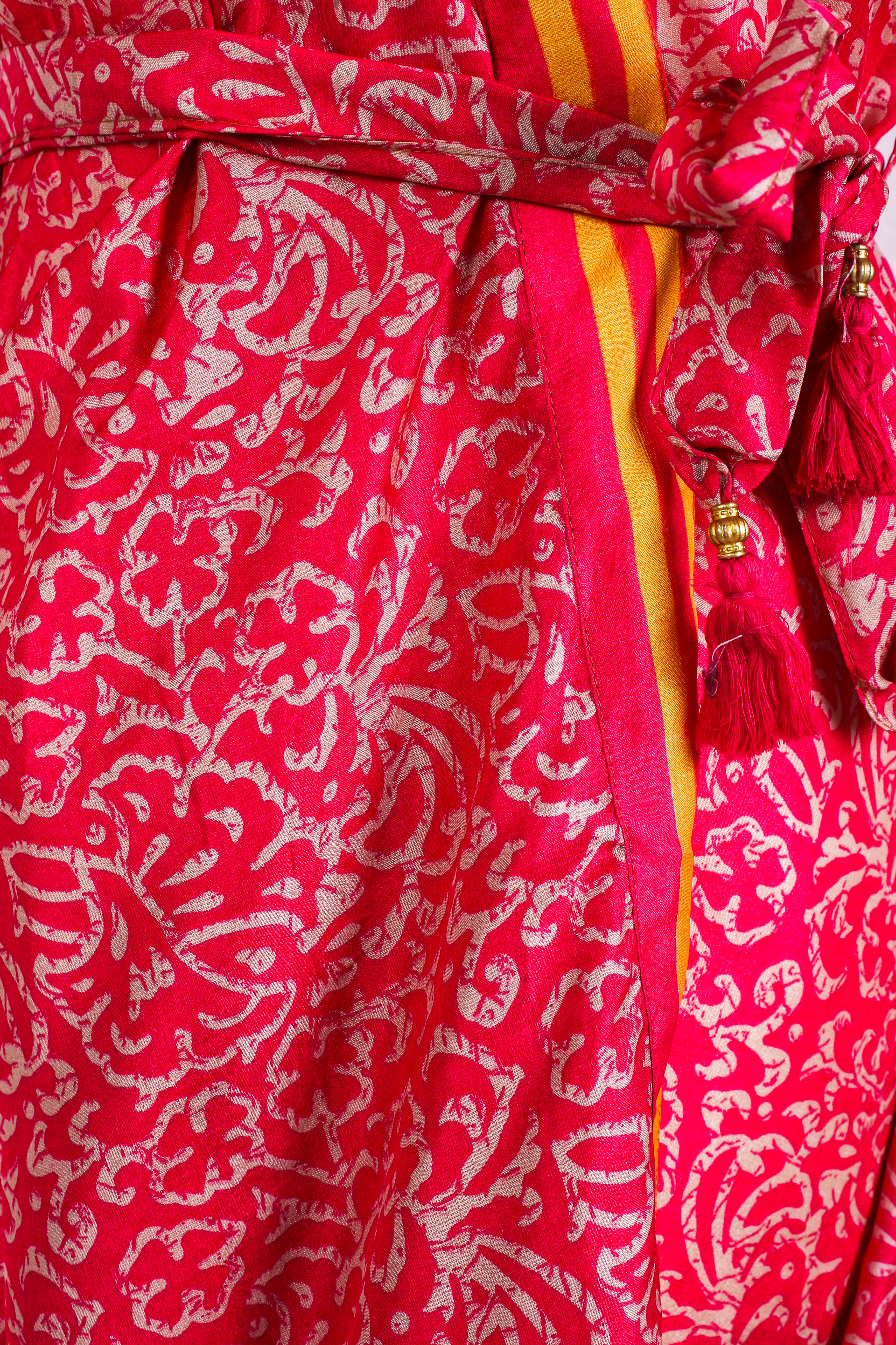 Gemini Bell Sleeve Midi Kimono/Dress - Watermelon Pink Vintage Sari - Size S/M - Image 4