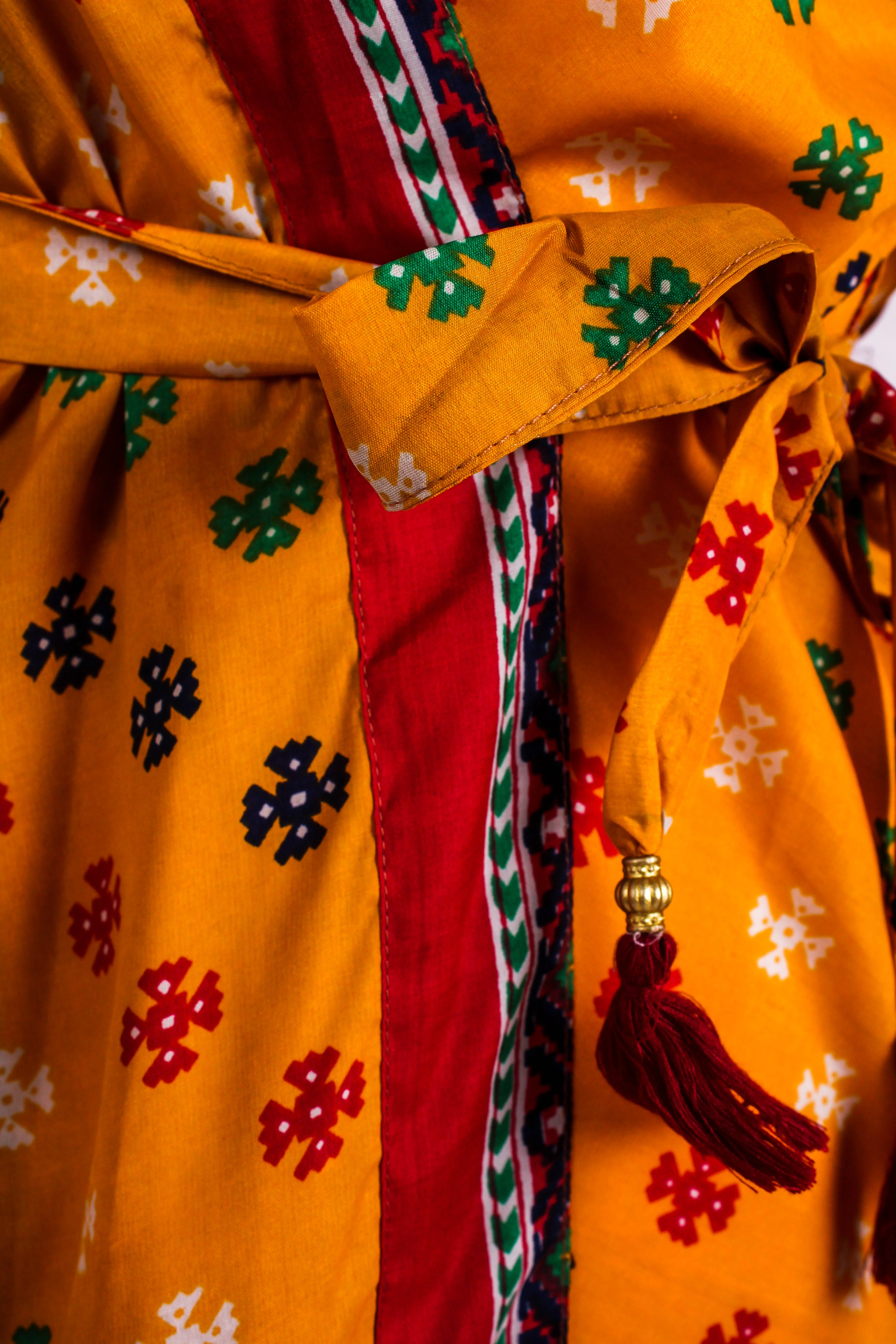 Gemini Bell Sleeve Midi Kimono/Dress - Marigold Yellow Vintage Sari - Size S/M - Image 4